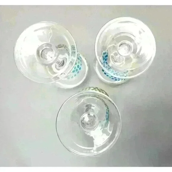 Yellow Green & Blue Ombre Polka Dot Swirl Wine Glass 20 oz (Set of 3 Glasses) - Picture 4 of 4